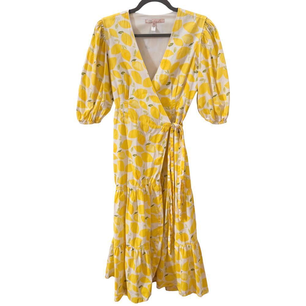 Anthropologie Hutch Tiered Wrap Midi Dress Lemon Yellow Size Medium - Picture 5 of 13